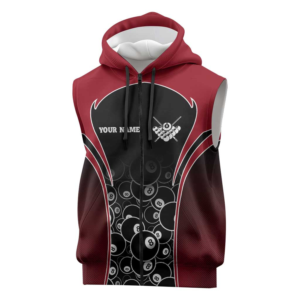 Personalized Billiards Eight Ball Sleeveless Zip Hoodie with Red Wing Emblem and Black Gradient Bubble Pattern - Wonder Print Shop