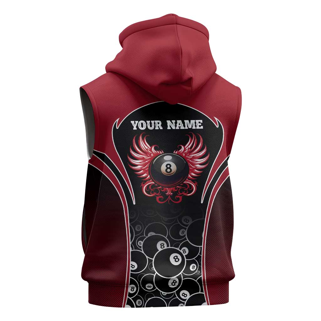Personalized Billiards Eight Ball Sleeveless Zip Hoodie with Red Wing Emblem and Black Gradient Bubble Pattern - Wonder Print Shop