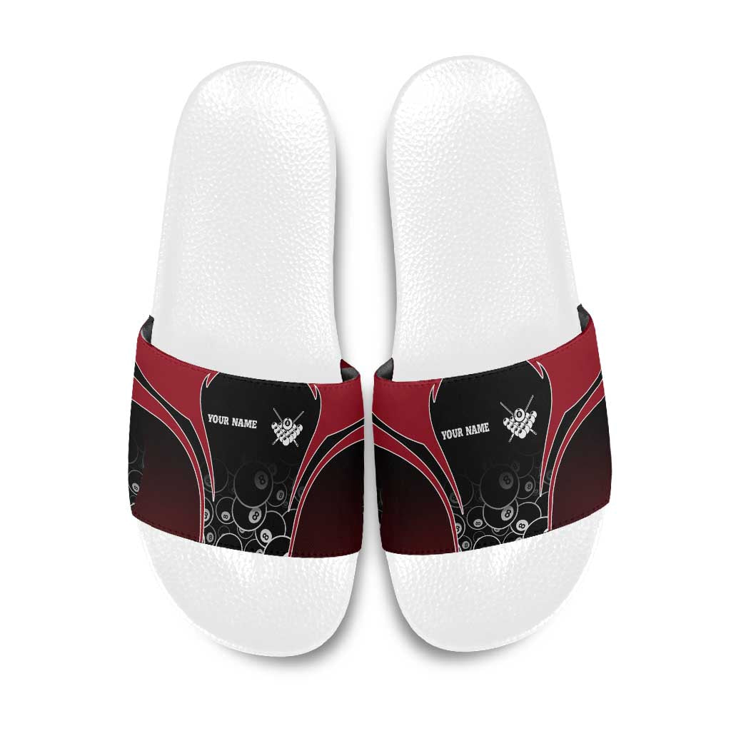 Personalized Billiards Eight Ball Slide Sandals with Red Wing Emblem and Black Gradient Bubble Pattern - Wonder Print Shop