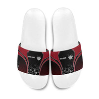 Personalized Billiards Eight Ball Slide Sandals with Red Wing Emblem and Black Gradient Bubble Pattern - Wonder Print Shop
