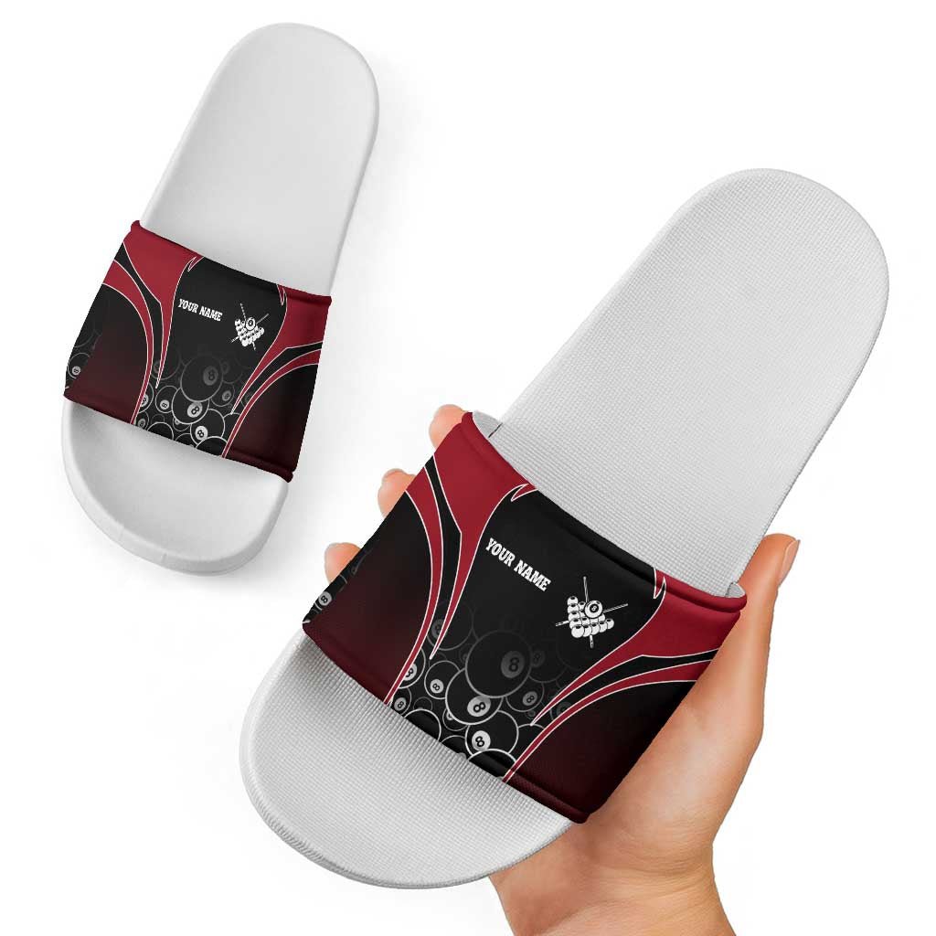 Personalized Billiards Eight Ball Slide Sandals with Red Wing Emblem and Black Gradient Bubble Pattern - Wonder Print Shop
