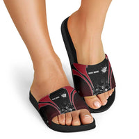 Personalized Billiards Eight Ball Slide Sandals with Red Wing Emblem and Black Gradient Bubble Pattern - Wonder Print Shop