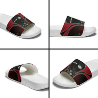 Personalized Billiards Eight Ball Slide Sandals with Red Wing Emblem and Black Gradient Bubble Pattern - Wonder Print Shop