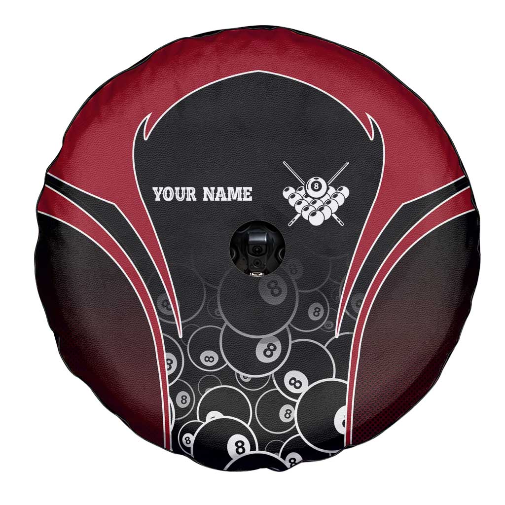 Personalized Billiards Eight Ball Spare Tire Cover with Red Wing Emblem and Black Gradient Bubble Pattern - Wonder Print Shop