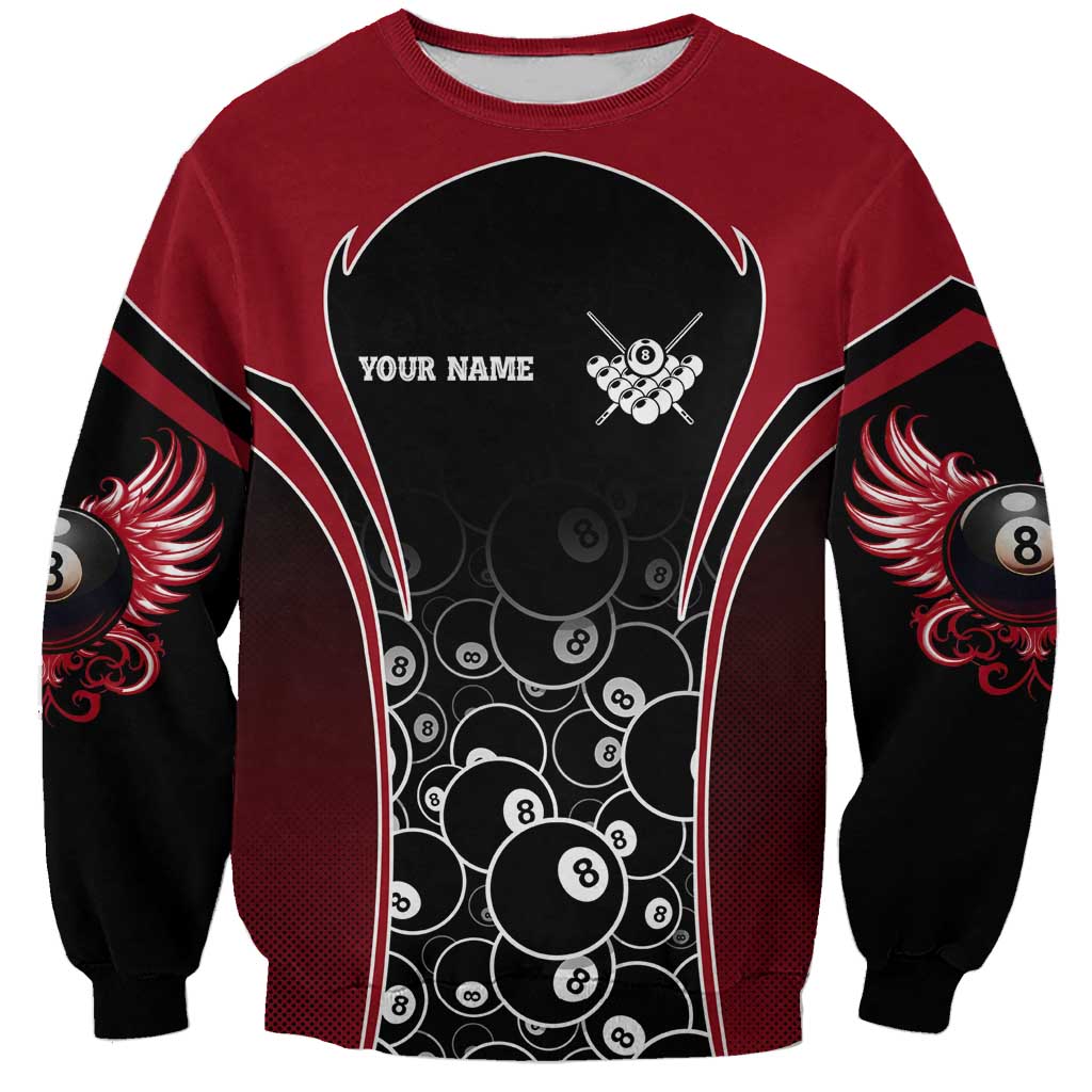 Personalized Billiards Eight Ball Sweatshirt with Red Wing Emblem and Black Gradient Bubble Pattern - Wonder Print Shop