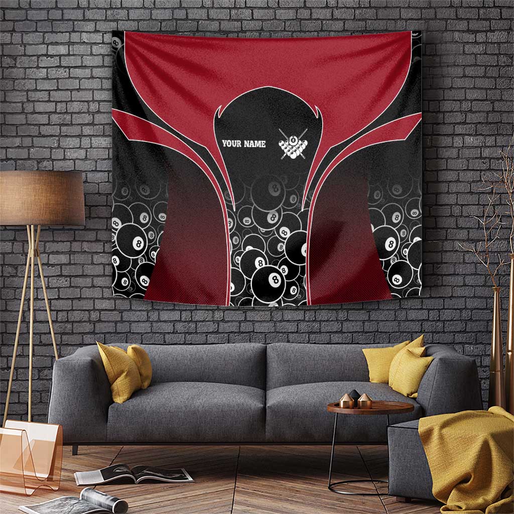 Personalized Billiards Eight Ball Tapestry with Red Wing Emblem and Black Gradient Bubble Pattern - Wonder Print Shop