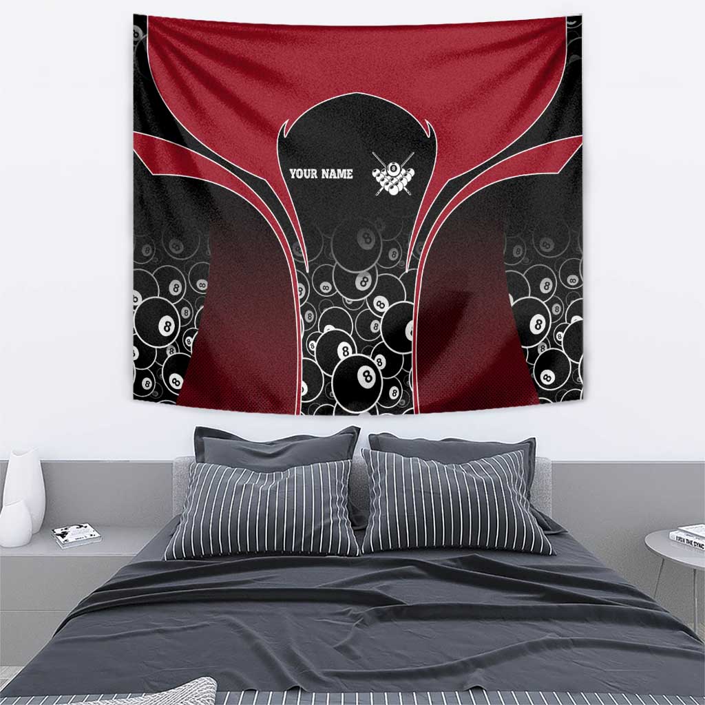 Personalized Billiards Eight Ball Tapestry with Red Wing Emblem and Black Gradient Bubble Pattern - Wonder Print Shop