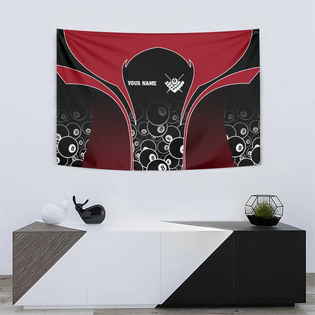 Personalized Billiards Eight Ball Tapestry with Red Wing Emblem and Black Gradient Bubble Pattern - Wonder Print Shop