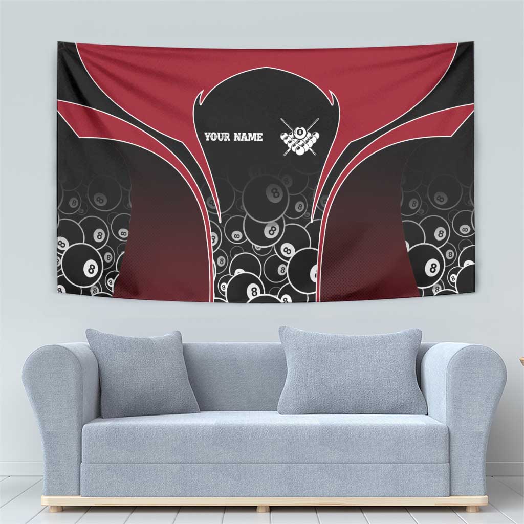 Personalized Billiards Eight Ball Tapestry with Red Wing Emblem and Black Gradient Bubble Pattern - Wonder Print Shop