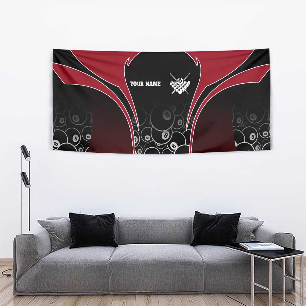 Personalized Billiards Eight Ball Tapestry with Red Wing Emblem and Black Gradient Bubble Pattern - Wonder Print Shop