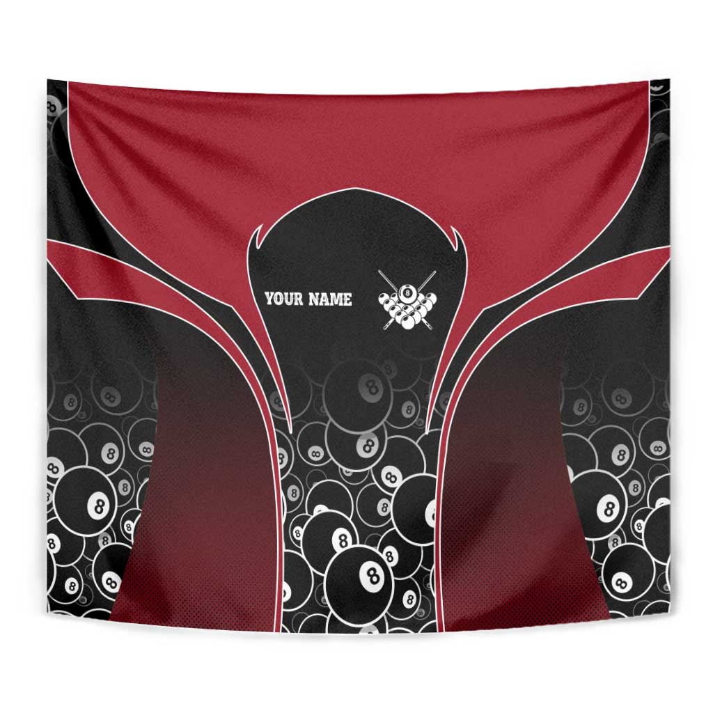 Personalized Billiards Eight Ball Tapestry with Red Wing Emblem and Black Gradient Bubble Pattern - Wonder Print Shop