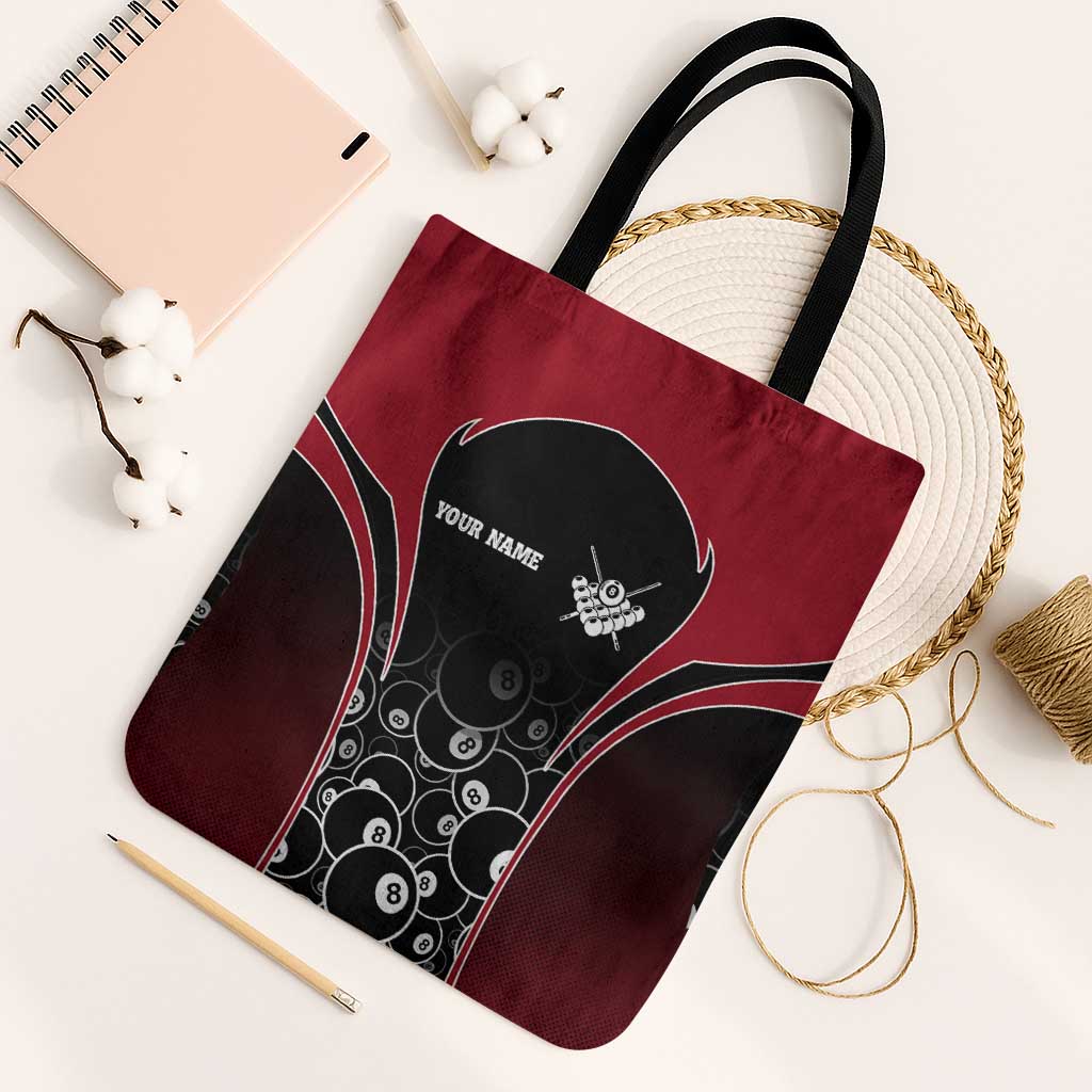 Personalized Billiards Eight Ball Tote Bag with Red Wing Emblem and Black Gradient Bubble Pattern - Wonder Print Shop