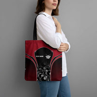 Personalized Billiards Eight Ball Tote Bag with Red Wing Emblem and Black Gradient Bubble Pattern - Wonder Print Shop