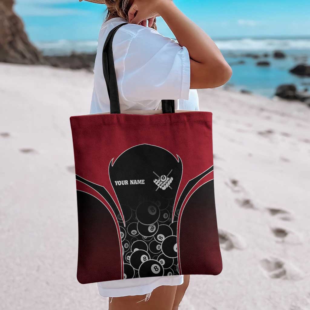 Personalized Billiards Eight Ball Tote Bag with Red Wing Emblem and Black Gradient Bubble Pattern - Wonder Print Shop