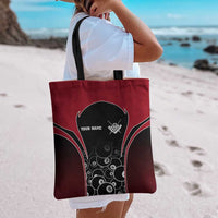 Personalized Billiards Eight Ball Tote Bag with Red Wing Emblem and Black Gradient Bubble Pattern - Wonder Print Shop