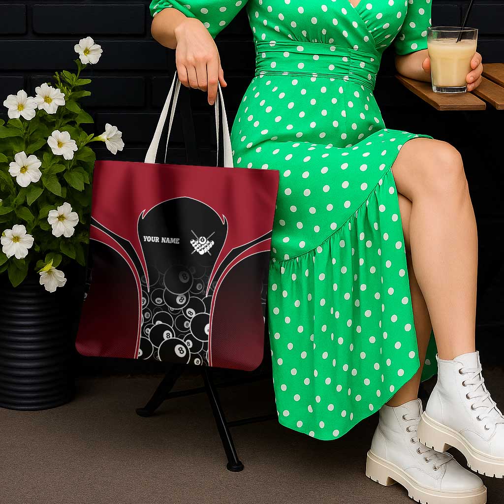 Personalized Billiards Eight Ball Tote Bag with Red Wing Emblem and Black Gradient Bubble Pattern - Wonder Print Shop