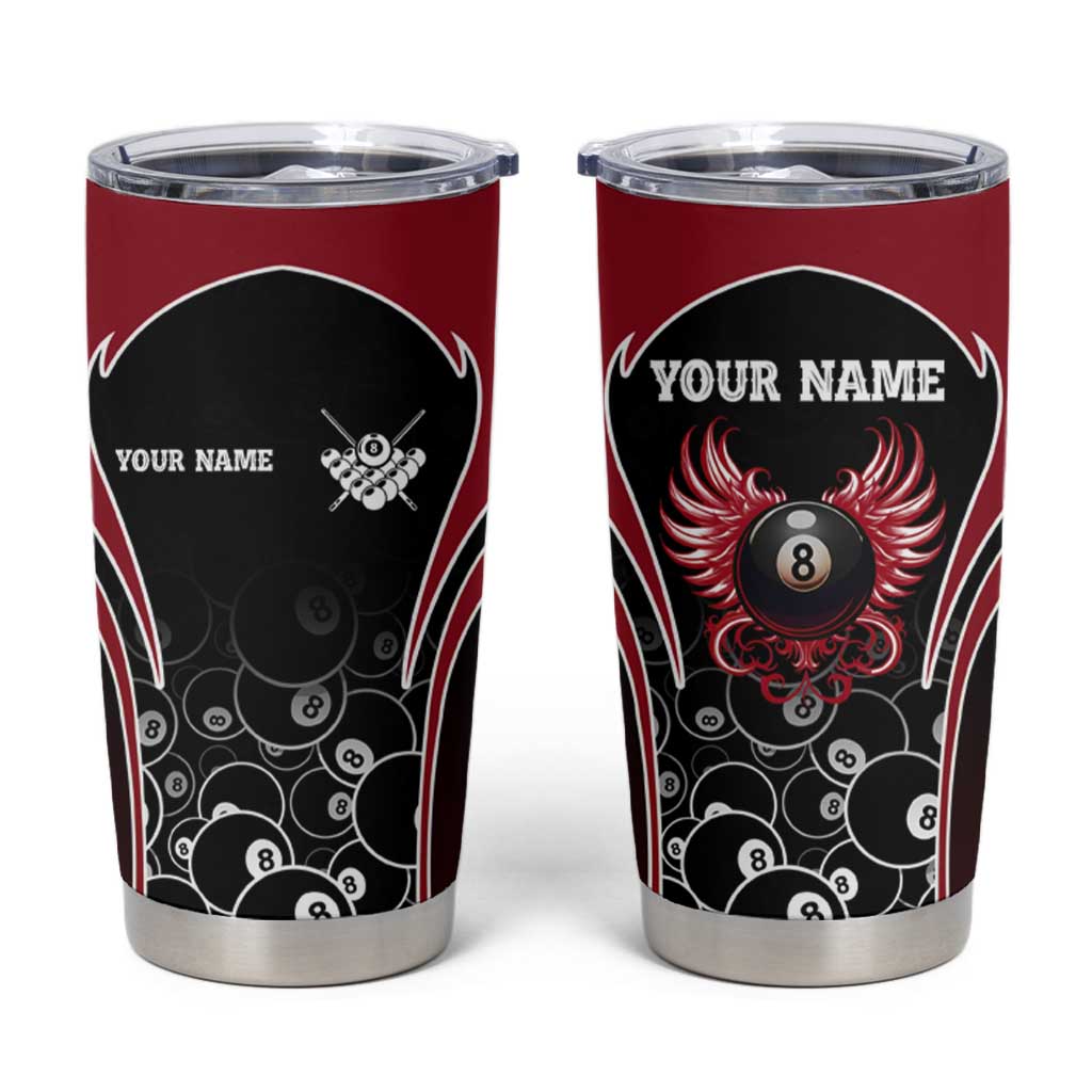Personalized Billiards Eight Ball Tumbler Cup with Red Wing Emblem and Black Gradient Bubble Pattern - Wonder Print Shop