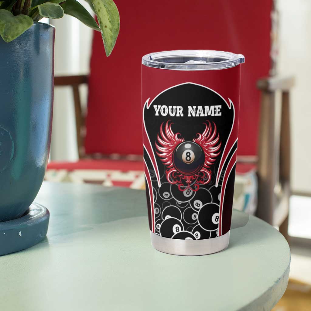 Personalized Billiards Eight Ball Tumbler Cup with Red Wing Emblem and Black Gradient Bubble Pattern - Wonder Print Shop