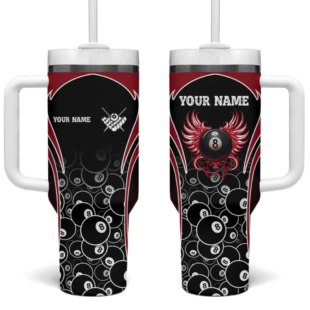 Personalized Billiards Eight Ball Tumbler With Handle with Red Wing Emblem and Black Gradient Bubble Pattern - Wonder Print Shop