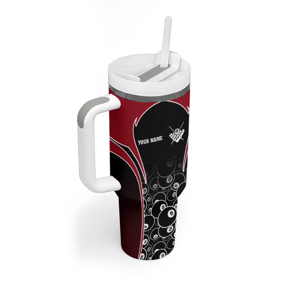 Personalized Billiards Eight Ball Tumbler With Handle with Red Wing Emblem and Black Gradient Bubble Pattern - Wonder Print Shop