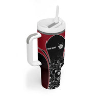 Personalized Billiards Eight Ball Tumbler With Handle with Red Wing Emblem and Black Gradient Bubble Pattern - Wonder Print Shop