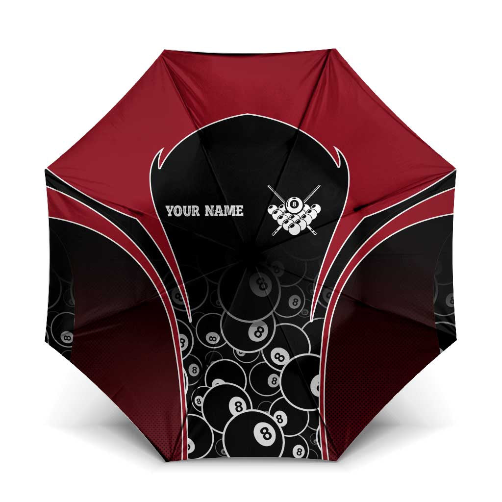 Personalized Billiards Eight Ball Umbrella with Red Wing Emblem and Black Gradient Bubble Pattern - Wonder Print Shop