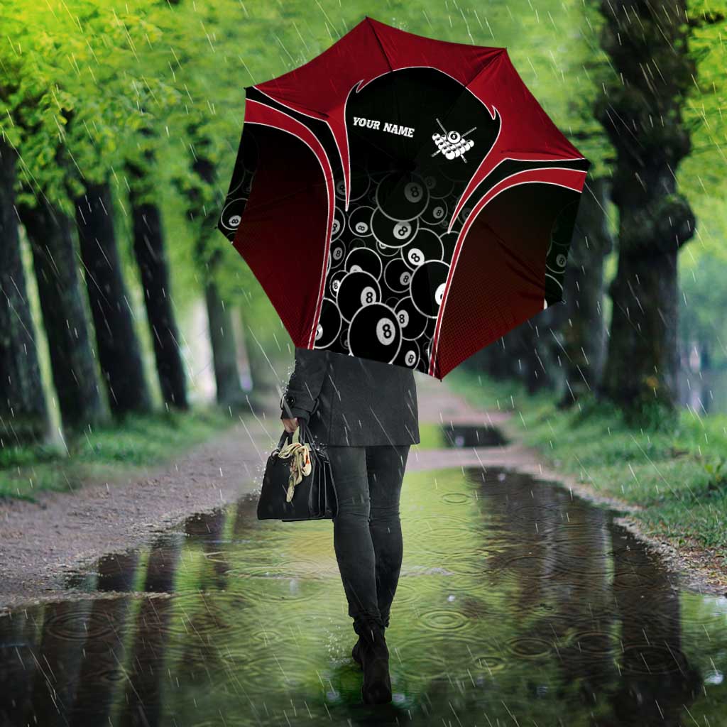 Personalized Billiards Eight Ball Umbrella with Red Wing Emblem and Black Gradient Bubble Pattern - Wonder Print Shop