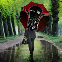 Personalized Billiards Eight Ball Umbrella with Red Wing Emblem and Black Gradient Bubble Pattern - Wonder Print Shop