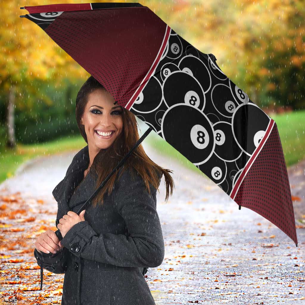 Personalized Billiards Eight Ball Umbrella with Red Wing Emblem and Black Gradient Bubble Pattern - Wonder Print Shop