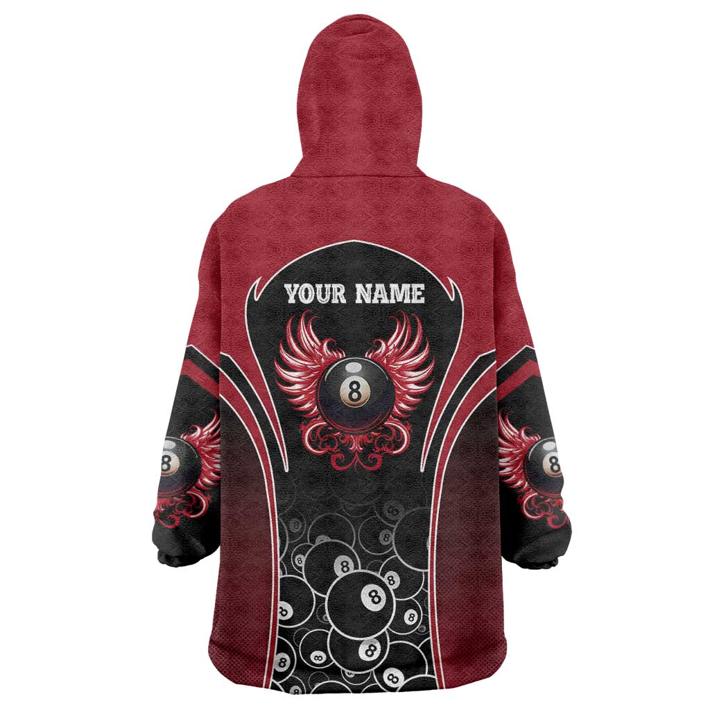 Personalized Billiards Eight Ball Wearable Blanket Hoodie with Red Wing Emblem and Black Gradient Bubble Pattern - Wonder Print Shop