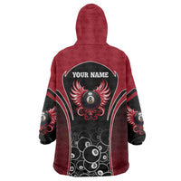 Personalized Billiards Eight Ball Wearable Blanket Hoodie with Red Wing Emblem and Black Gradient Bubble Pattern - Wonder Print Shop