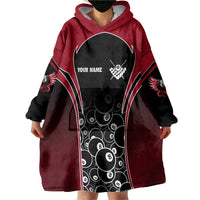 Personalized Billiards Eight Ball Wearable Blanket Hoodie with Red Wing Emblem and Black Gradient Bubble Pattern - Wonder Print Shop