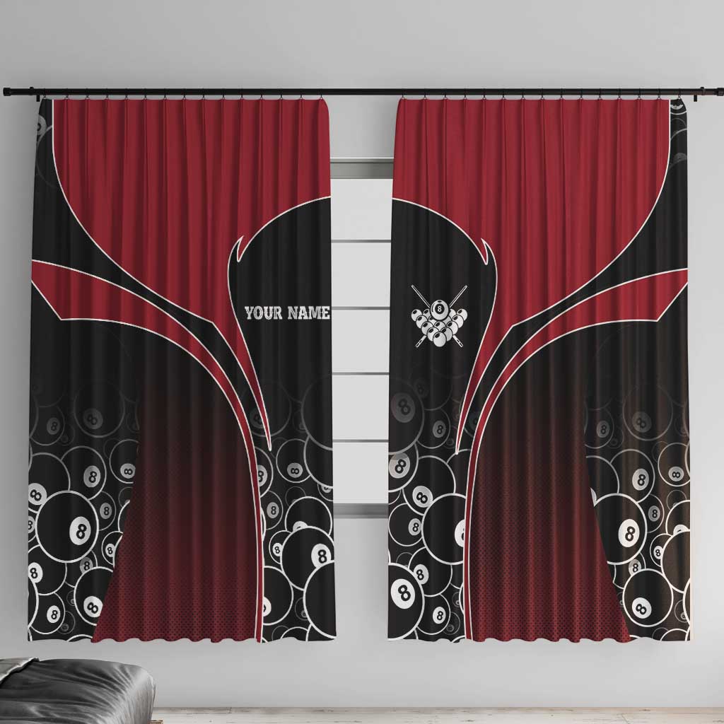Personalized Billiards Eight Ball Window Curtain with Red Wing Emblem and Black Gradient Bubble Pattern - Wonder Print Shop