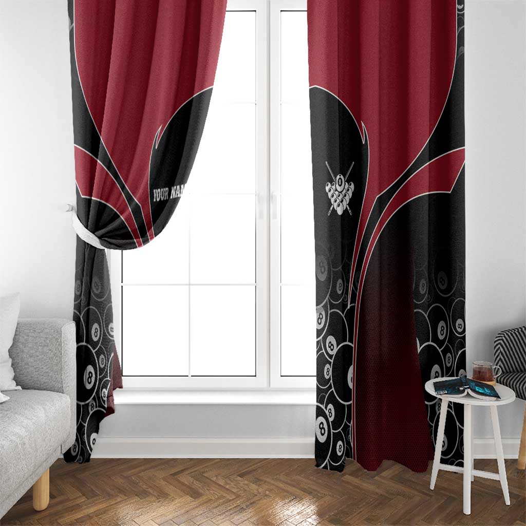 Personalized Billiards Eight Ball Window Curtain with Red Wing Emblem and Black Gradient Bubble Pattern - Wonder Print Shop