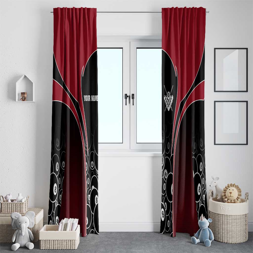 Personalized Billiards Eight Ball Window Curtain with Red Wing Emblem and Black Gradient Bubble Pattern - Wonder Print Shop