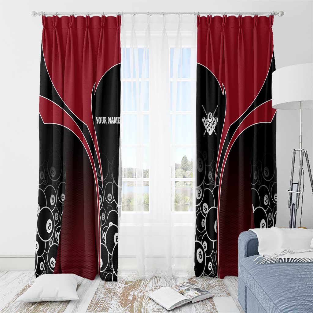 Personalized Billiards Eight Ball Window Curtain with Red Wing Emblem and Black Gradient Bubble Pattern - Wonder Print Shop