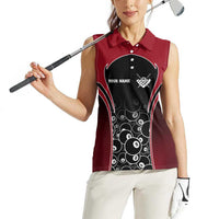 Personalized Billiards Eight Ball Women Sleeveless Polo Shirt with Red Wing Emblem and Black Gradient Bubble Pattern - Wonder Print Shop