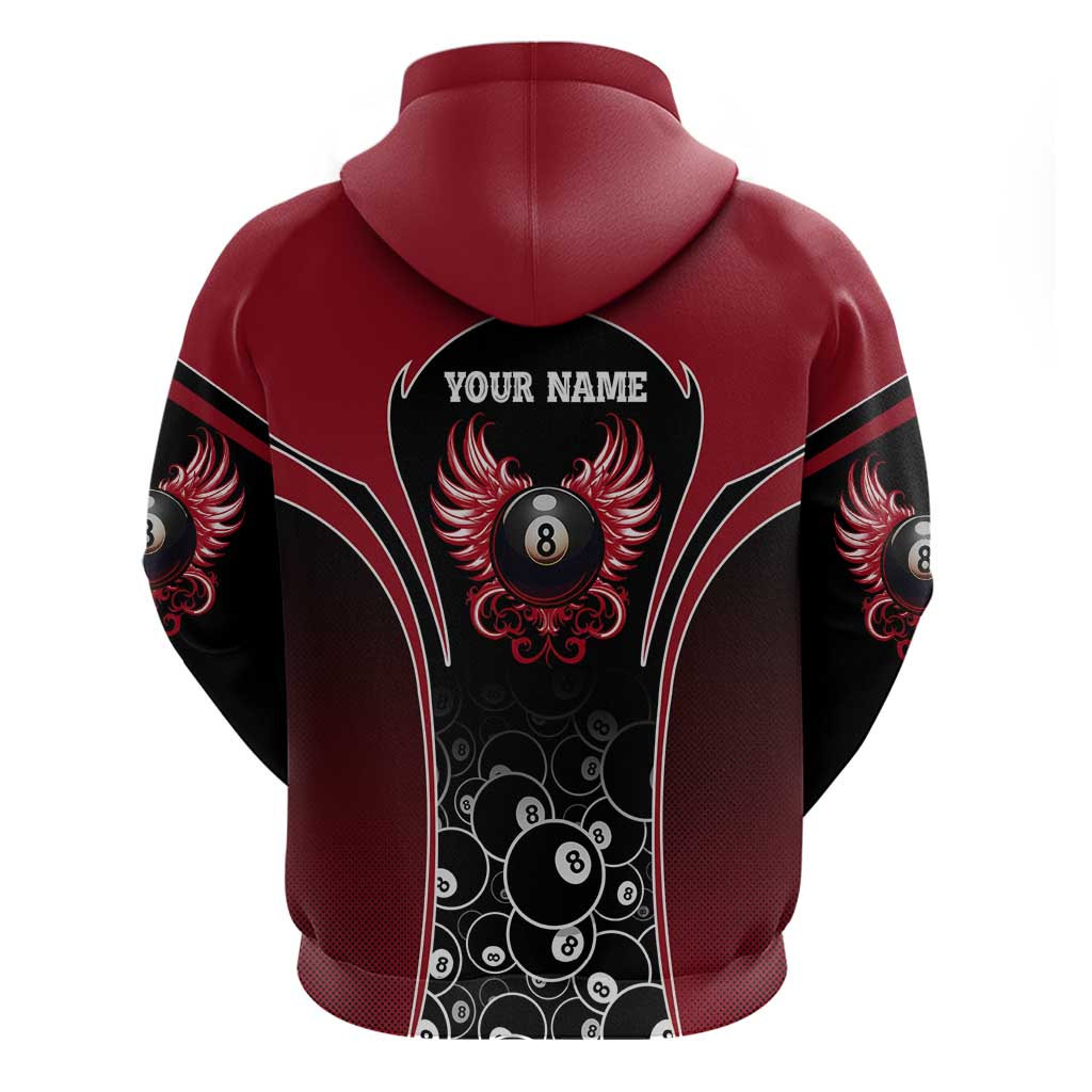 Personalized Billiards Eight Ball Zip Hoodie with Red Wing Emblem and Black Gradient Bubble Pattern - Wonder Print Shop