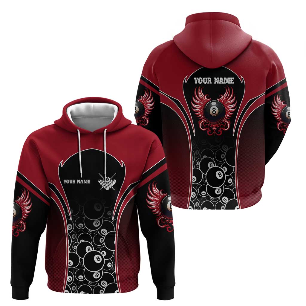 Personalized Billiards Eight Ball Zip Hoodie with Red Wing Emblem and Black Gradient Bubble Pattern - Wonder Print Shop