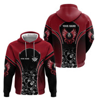 Personalized Billiards Eight Ball Zip Hoodie with Red Wing Emblem and Black Gradient Bubble Pattern - Wonder Print Shop