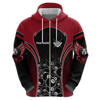 Personalized Billiards Eight Ball Zip Hoodie with Red Wing Emblem and Black Gradient Bubble Pattern - Wonder Print Shop