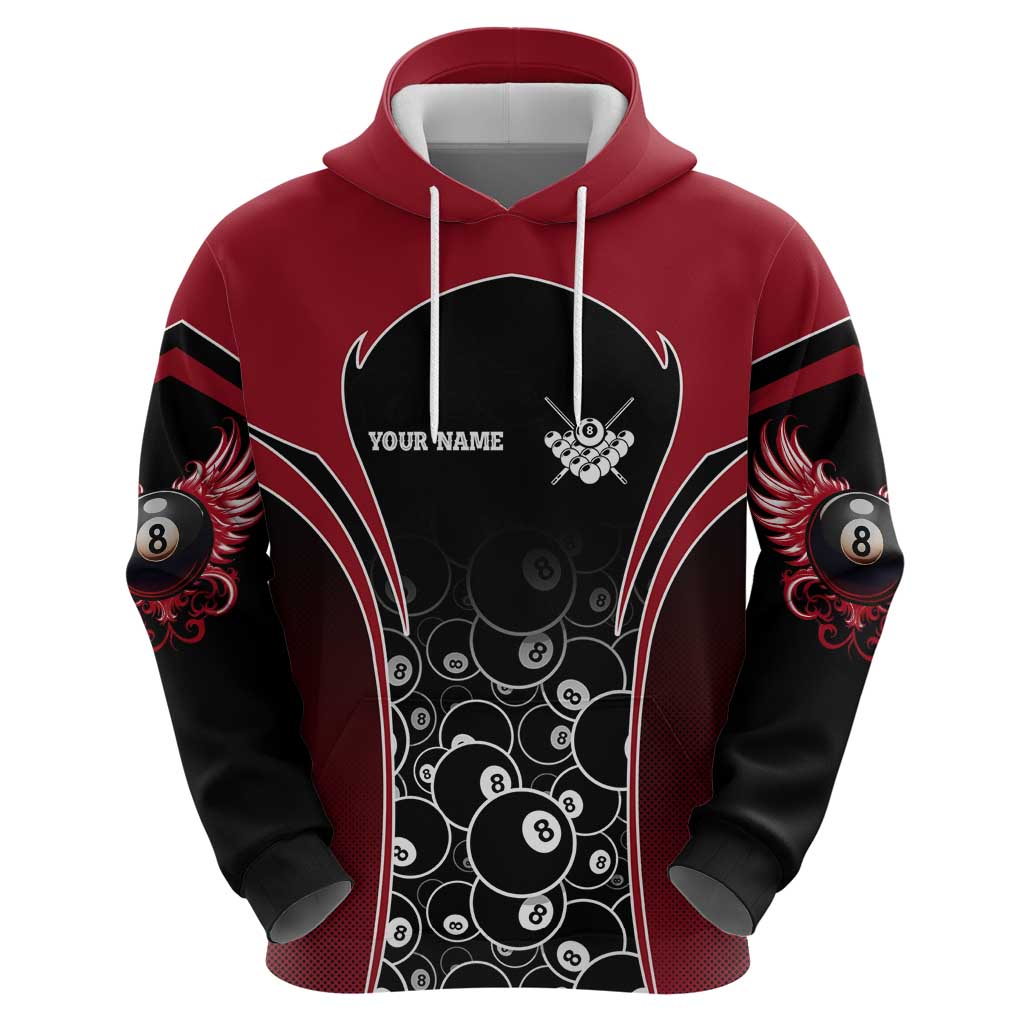 Personalized Billiards Eight Ball Zip Hoodie with Red Wing Emblem and Black Gradient Bubble Pattern - Wonder Print Shop