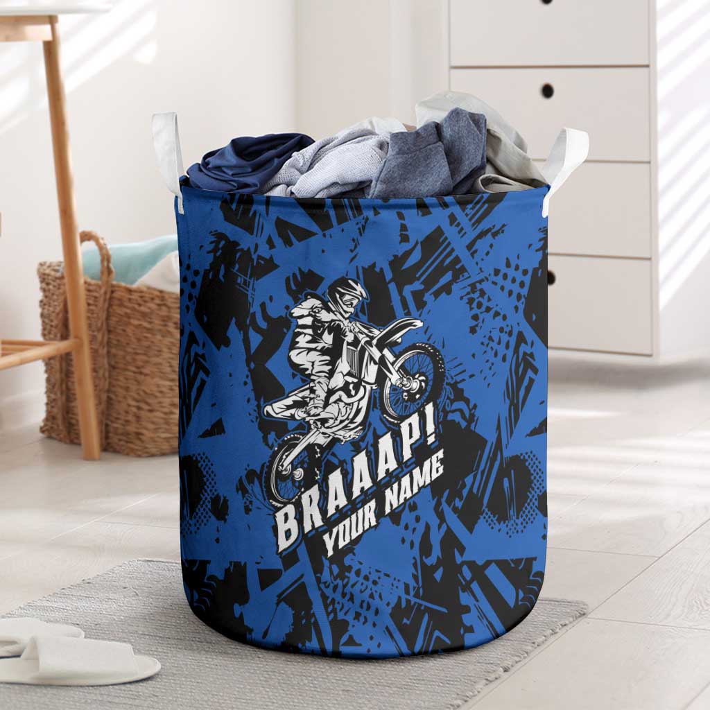 Personalized Motocross Rider Laundry Basket with Blue Graffiti Splash Pattern - Wonder Print Shop