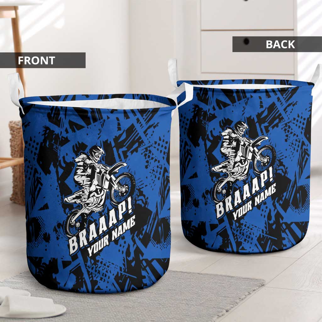 Personalized Motocross Rider Laundry Basket with Blue Graffiti Splash Pattern - Wonder Print Shop