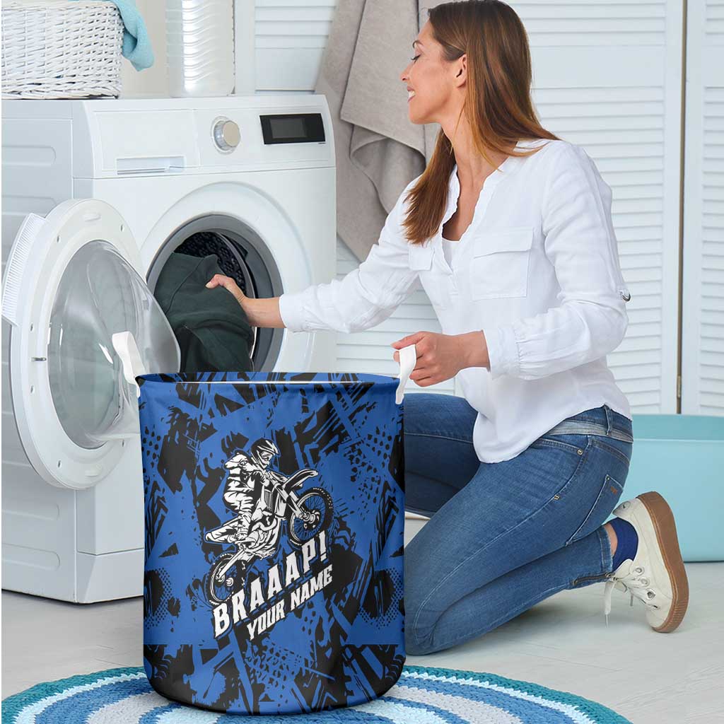 Personalized Motocross Rider Laundry Basket with Blue Graffiti Splash Pattern - Wonder Print Shop