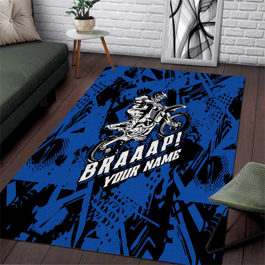 Personalized Motocross Rider Area Rug with Blue Graffiti Splash Pattern - Wonder Print Shop