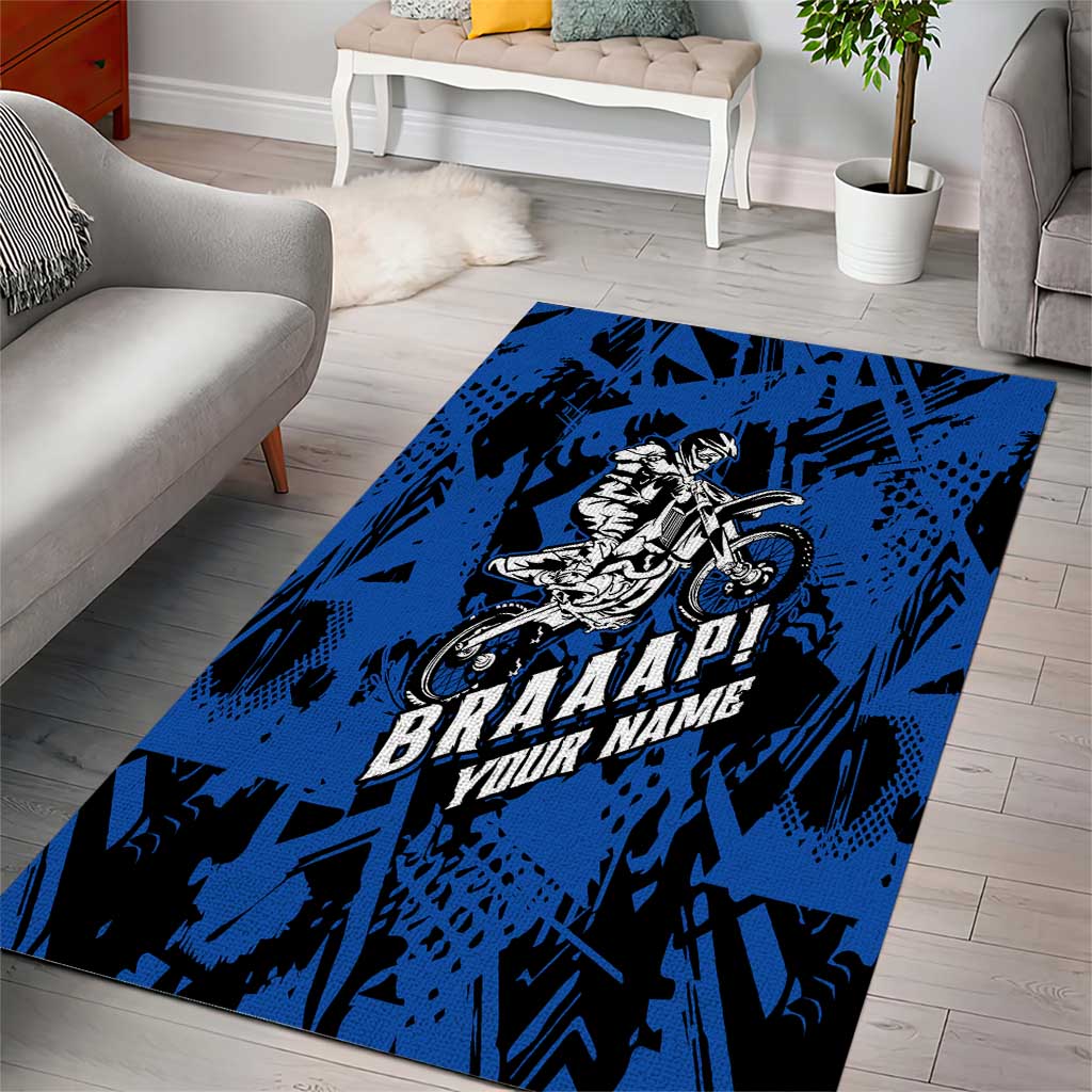 Personalized Motocross Rider Area Rug with Blue Graffiti Splash Pattern - Wonder Print Shop