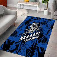 Personalized Motocross Rider Area Rug with Blue Graffiti Splash Pattern - Wonder Print Shop