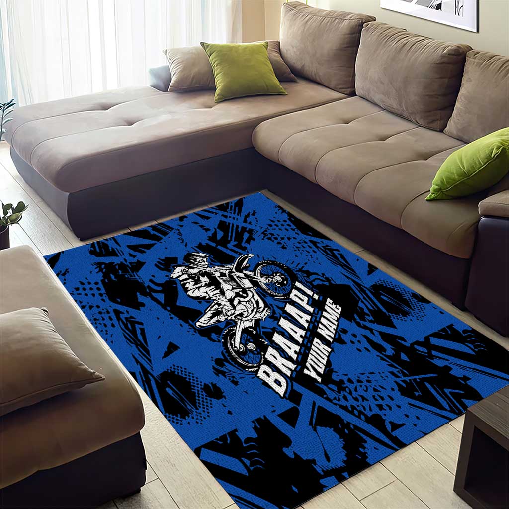 Personalized Motocross Rider Area Rug with Blue Graffiti Splash Pattern - Wonder Print Shop