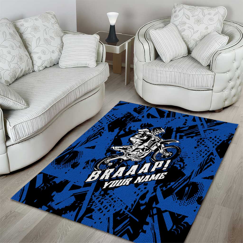 Personalized Motocross Rider Area Rug with Blue Graffiti Splash Pattern - Wonder Print Shop